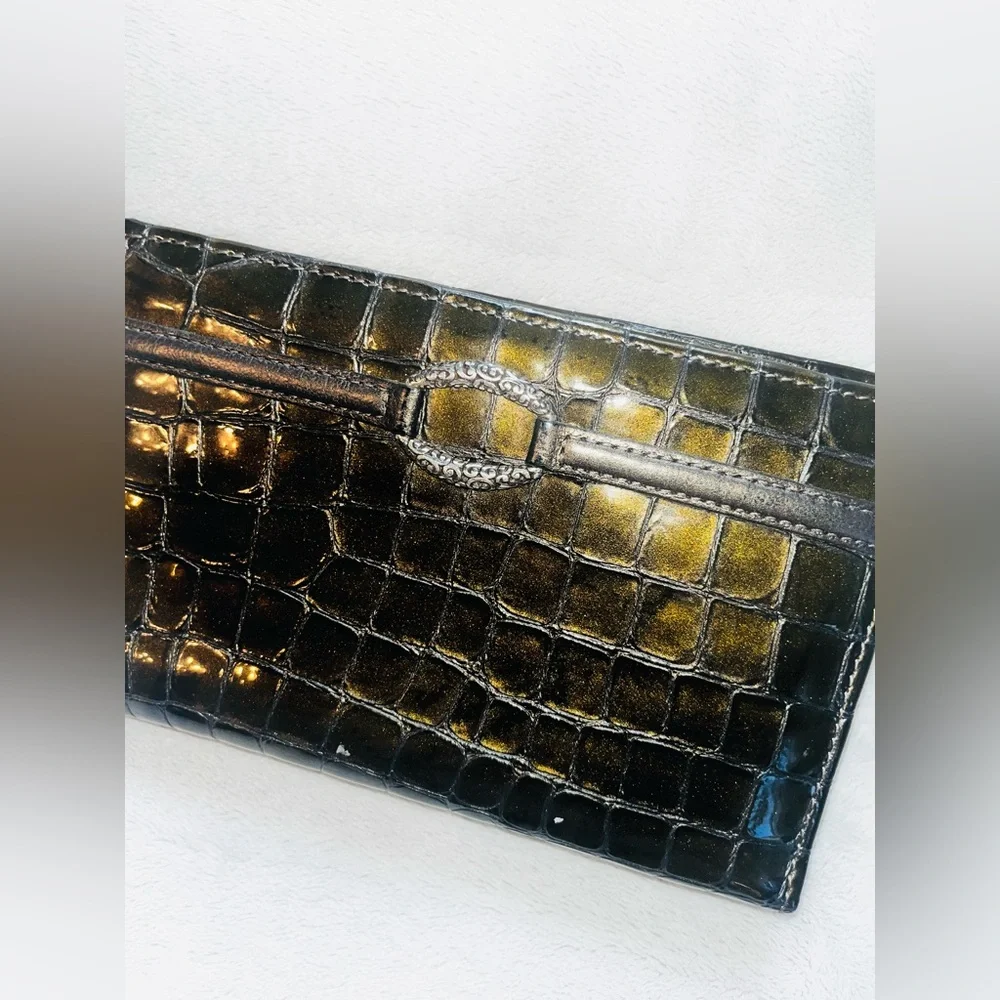 Brighton Jetson Folio Green Croc Embossed Wallet - Picture 2 of 9